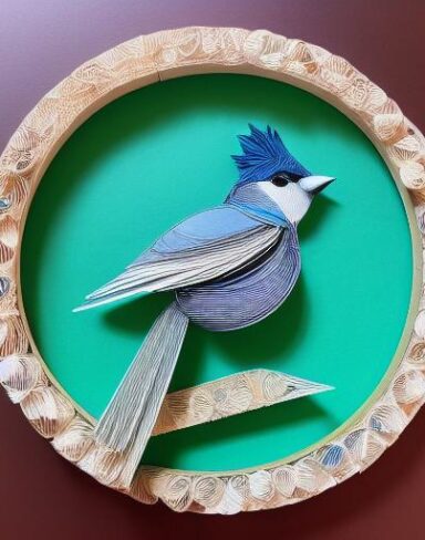 A detailed many layered paper art in a round frame