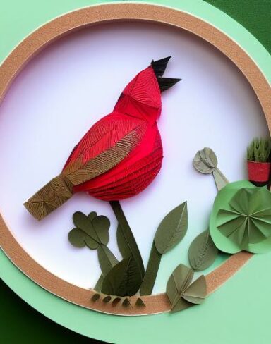 A detailed many layered paper art in a round frame