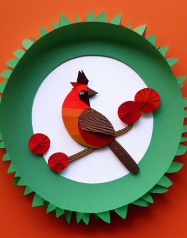 A detailed many layered paper art in a round frame