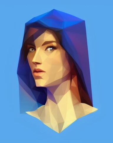 A digital painting of a woman with blue eyes