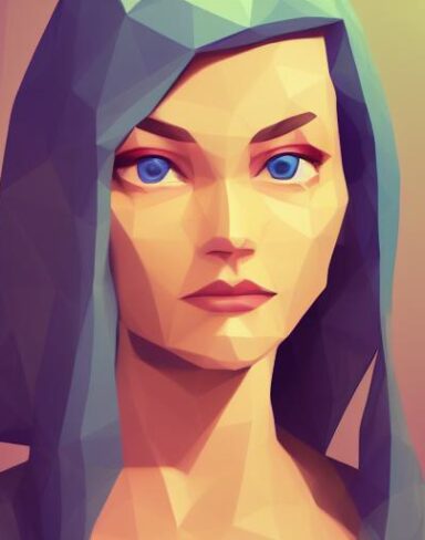 A digital painting of a woman with blue eyes