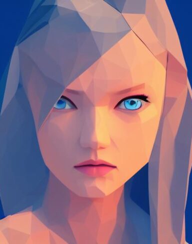 A digital painting of a woman with blue eyes
