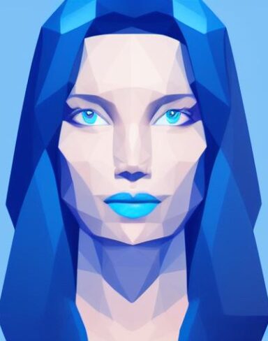 A digital painting of a woman with blue eyes