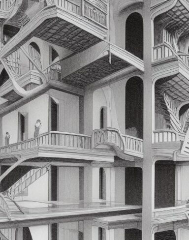 A drawing of a curve up and down in a building