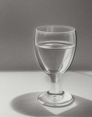 A drawing of a glass of water on a table