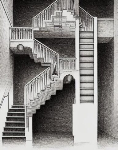 A drawing of a staircase in a building