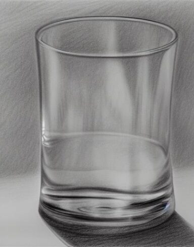 A drawing of water glass on a table