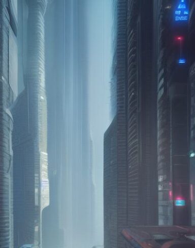 A future city filled with lots of tall architecture and cars