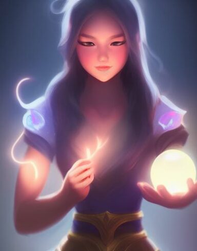 A girl holding a glowing ball in her hand