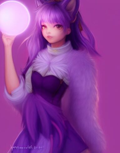 A girl in a purple outfit holding a glowing ball