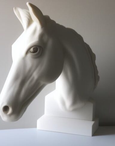 A horse head sculpture in white color