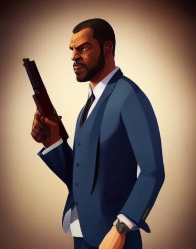 A man in a suit holding a gun