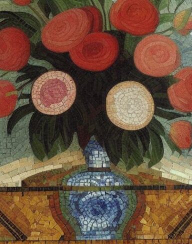 A mosaic of roses in the vase inspired by Mikhail Vrubel