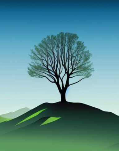 A mountain scene with the lone tree