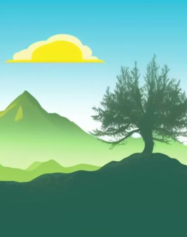 A mountain scene with tree