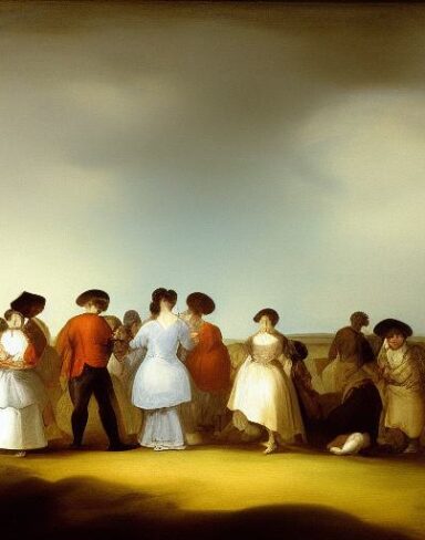 A painting of a group of people in a field by Francisco de Holanda