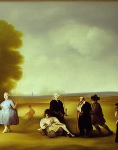 A painting of a group of people on the green land by Francisco de Holanda