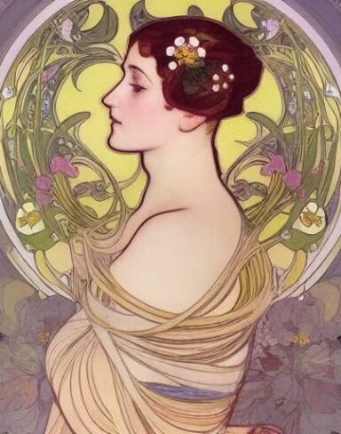 A painting of a woman with flowers in her hair