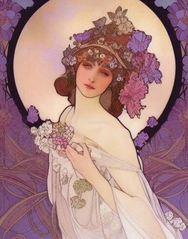 A painting of a woman with flowers in her hair