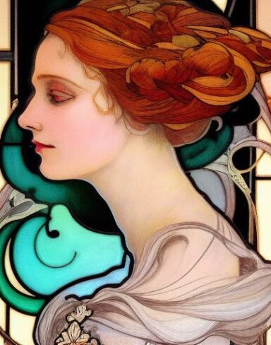 A painting of a woman with long hair