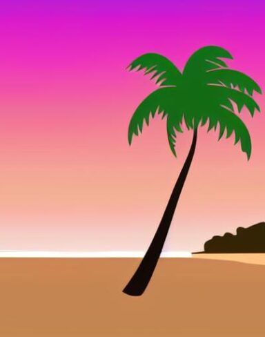 A palm tree sitting on a beach