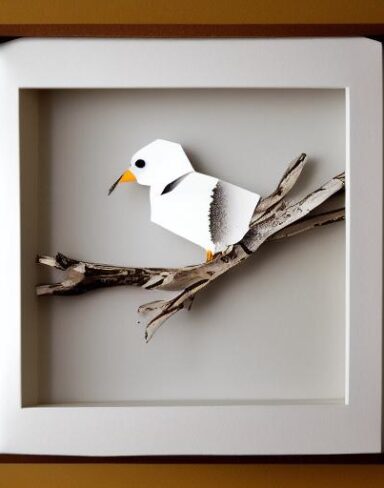 A paper cut of a bird sitting on a branch