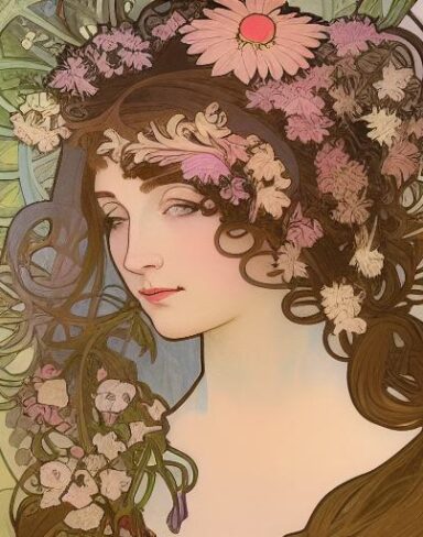 A picture of a woman with flowers in her hair