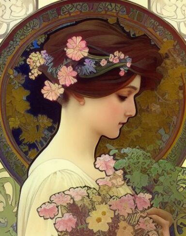 A picture of a woman with flowers in her hair