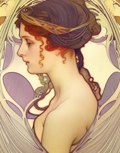 A picture of a woman with ribbonin her hair