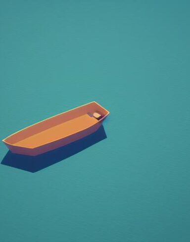 A small boat floating on top of a lake