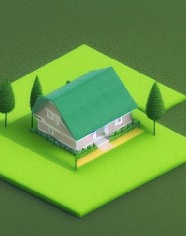 A small house sitting on top of a paper lush green field