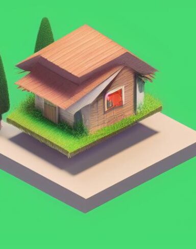A small house sitting on top of a paper lush green field