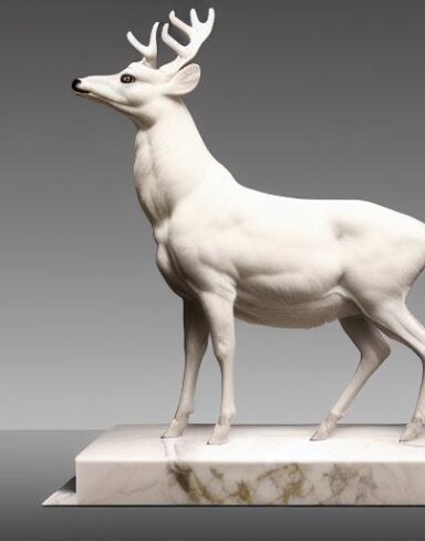 A statue of a deer with white color