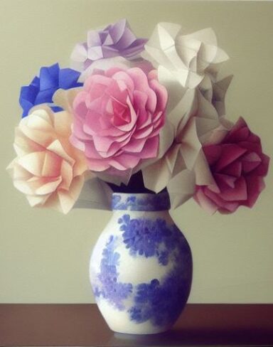 A vase filled with flowers paper