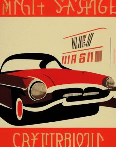 A vintage poster advertising a vintage car station