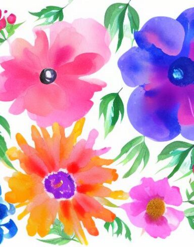 A watercolor painting of colorful and bright flowers on a white background inspired by Esteban Vicente
