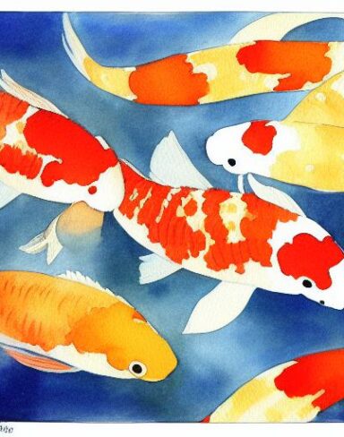 A watercolor painting of koi fish
