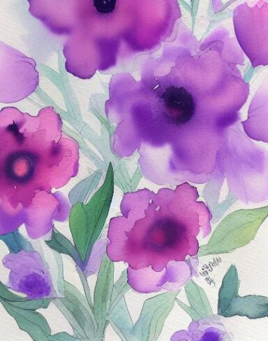 A watercolor painting of romantic flowers on a white background by Sydney Carline