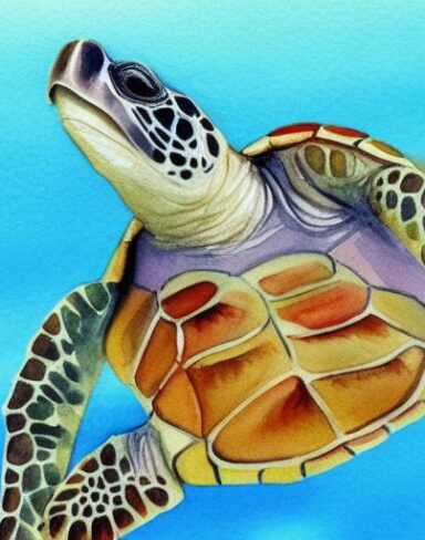 A watercolor painting of sea turtle