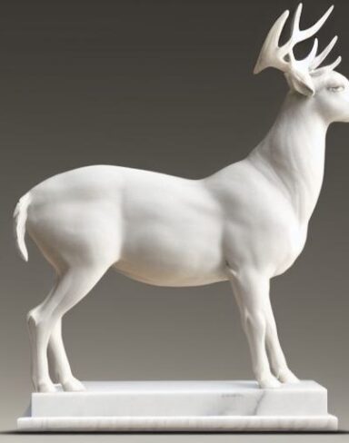A white color statue of deer