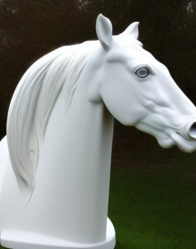 A white horse head sculpture craft in white