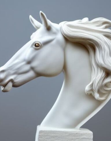 A white horse head sculpture in white color