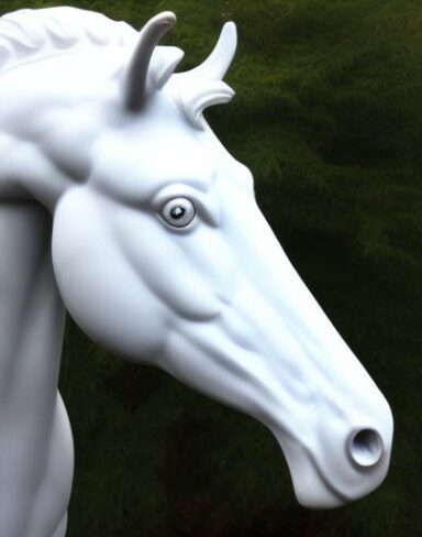 A white horse head sculpture in white color