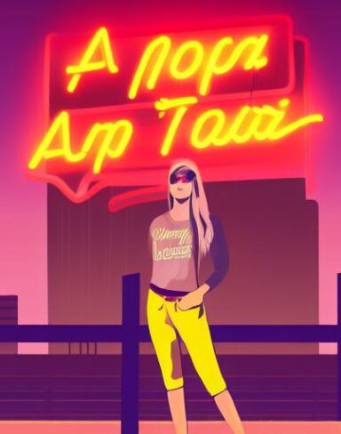 A woman standing in front of a neon sign