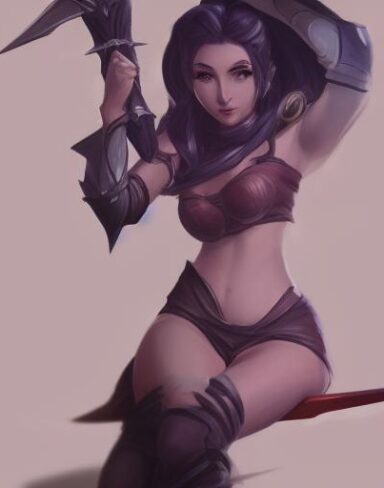 A woman that is sitting down with a sword