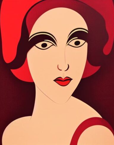 An art deco poster of woman face