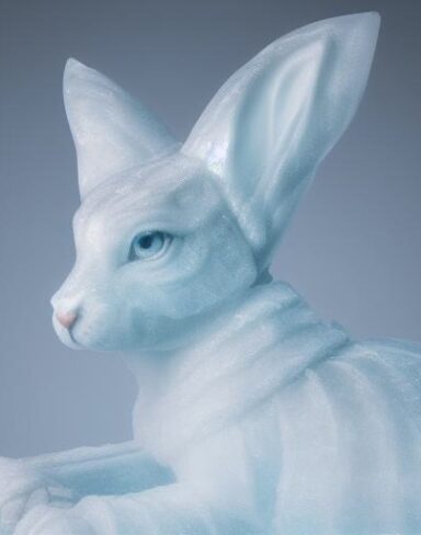 An ice sculpture of a bunny in winter