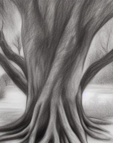 Black and white art drawing of the tree