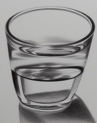 Black and white drawing of a glass of water