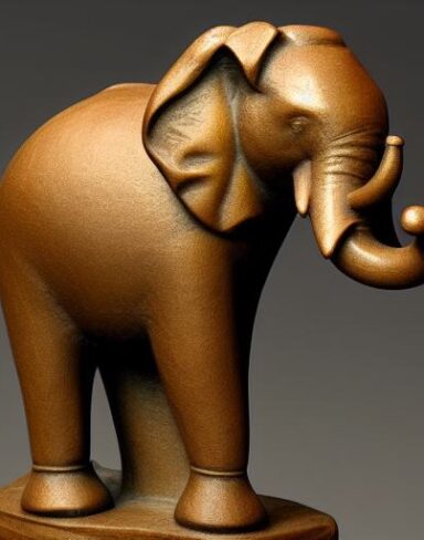 Bronze statue of an elephant standing on a rock